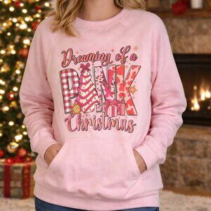Dreaming of a Pink Christmas | Pink Size Medium Bella + Canvas Sponge Pullover